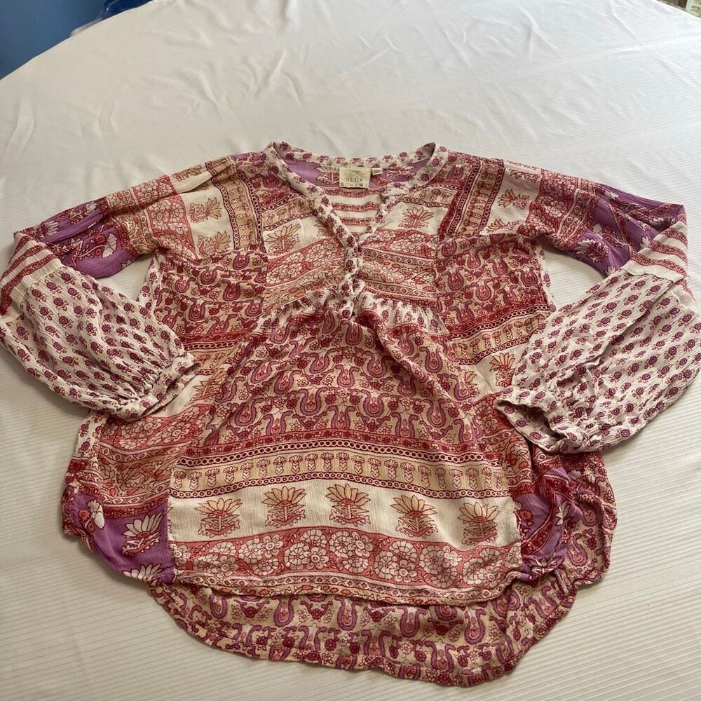 Blue Boheme Hippie Boho Chic Paisley Shirt Top Blouse One Size